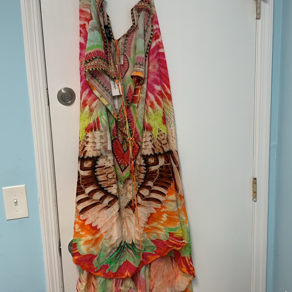 Shahida Parides Silk 3 Ways To Wear Multi Color Maxi Dress One Size Fits